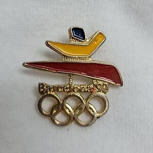 Official Barcelona 1992 Olympics collectible pin - red, yellow, & blue